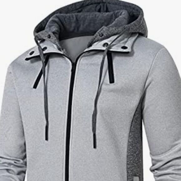Mens Gray Hooded Jacket Large Zip Up Top Comfort Style Gym Daily Pockets Lounge - Picture 3 of 15